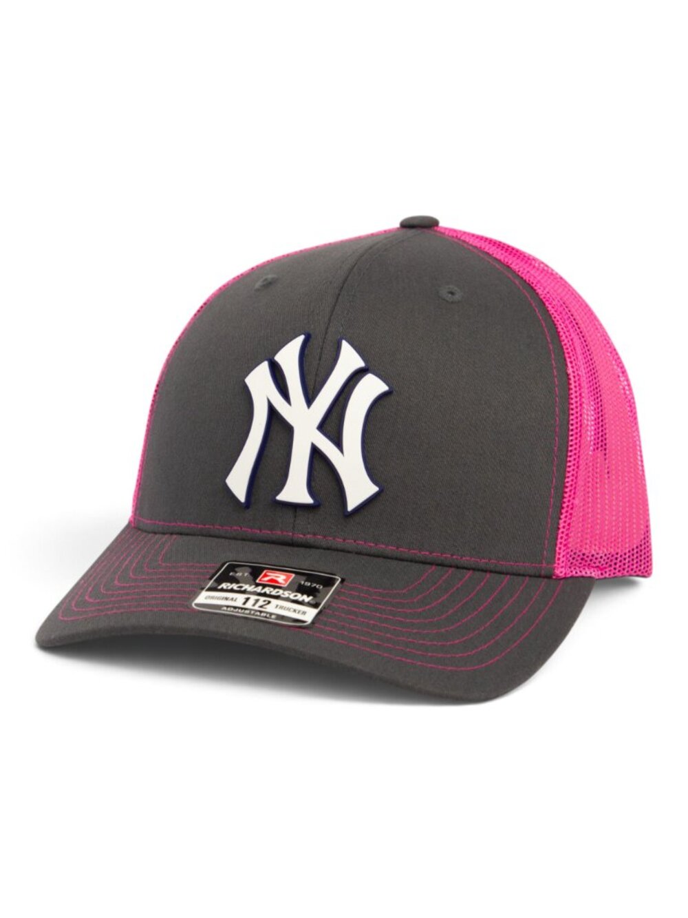 New York Yankees NY White 3D Snapback Trucker Hat- Charcoal/ Pink